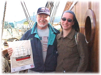Delighted at making history - Carl Brown from Massachusetts and his grand-daughter, Melissa from New York, who were the very first members of the public to board the Jeanie Johnston when it opened for viewing on Saturday.