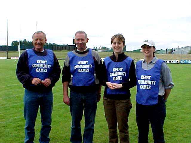 Brian Lewis (Kenmare), Jerry Lawlor (Ballyduff), Fiona Kelliher (Spa/Muckross) and Paula Kelliher (Spa/Muckross) taking care of things at the Finishing Line on Saturday.