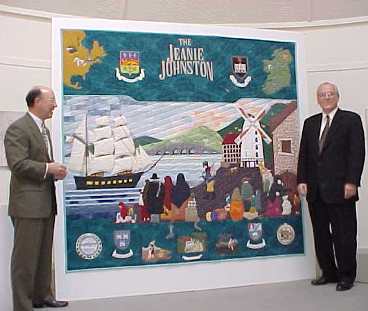 The Jeanie Johnston Commemorative Quilt unveiled by US Ambassador, Michael J. Sullivan and Canadian Ambassador, Ron Irwin in Siamsa on Sunday