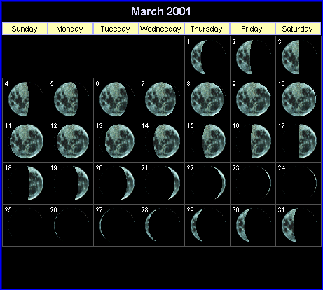 Daily lunar phases for the month