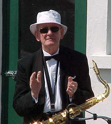 Derry Kennedy and his saxaphone enjoying himself at the 'Crescendo' gig at the Kingdom County Fair on Sunday, 14th May.
