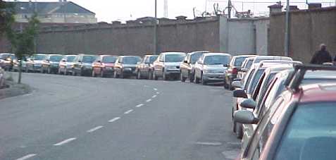 The scene on John Joe Sheehy Road on Wednesday evening at 7:30pm - the cars stretched as far as the eye could see, as anxious Kerry supporters queued for tickets at the Austin Stacks Pavilion