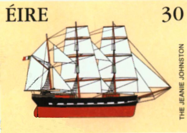 The special Jeanie Johnston stamp issued by An Post to commemorate the rebuilding of the ship and her Millennium Voyage to America