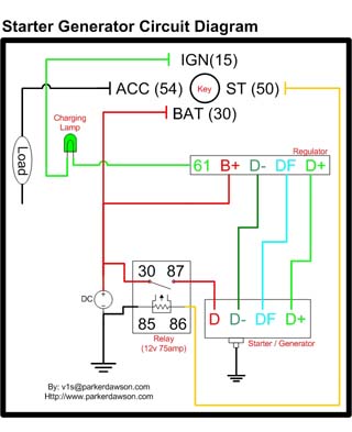 Starter 
  Generator Circuit Diagram.  Click on the image for a larger, high-resolution 
  image