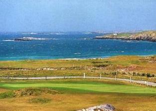 The 18th. hole at the Connemara Golf Course, with its stunningly beautiful surroundings